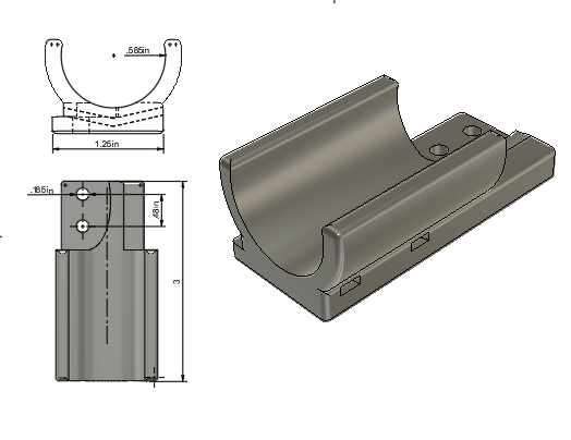 3d model of custom made hose holder with dimensions