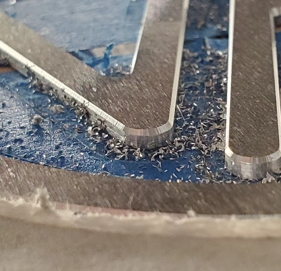 detail view of chamfered edges of an aluminum part